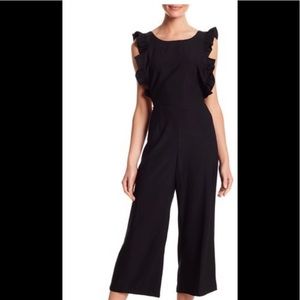 free press black ruffle cropped jumpsuit xs